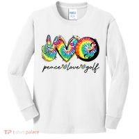 Peace Love Golf Funny Tie Dye Golf Lovers Kids Long Sleeve Shirt thumb 0