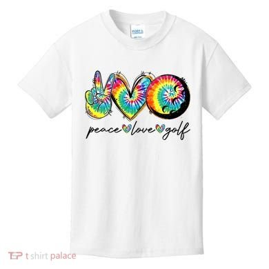 Peace Love Golf Funny Tie Dye Golf Lovers Kids T-Shirt