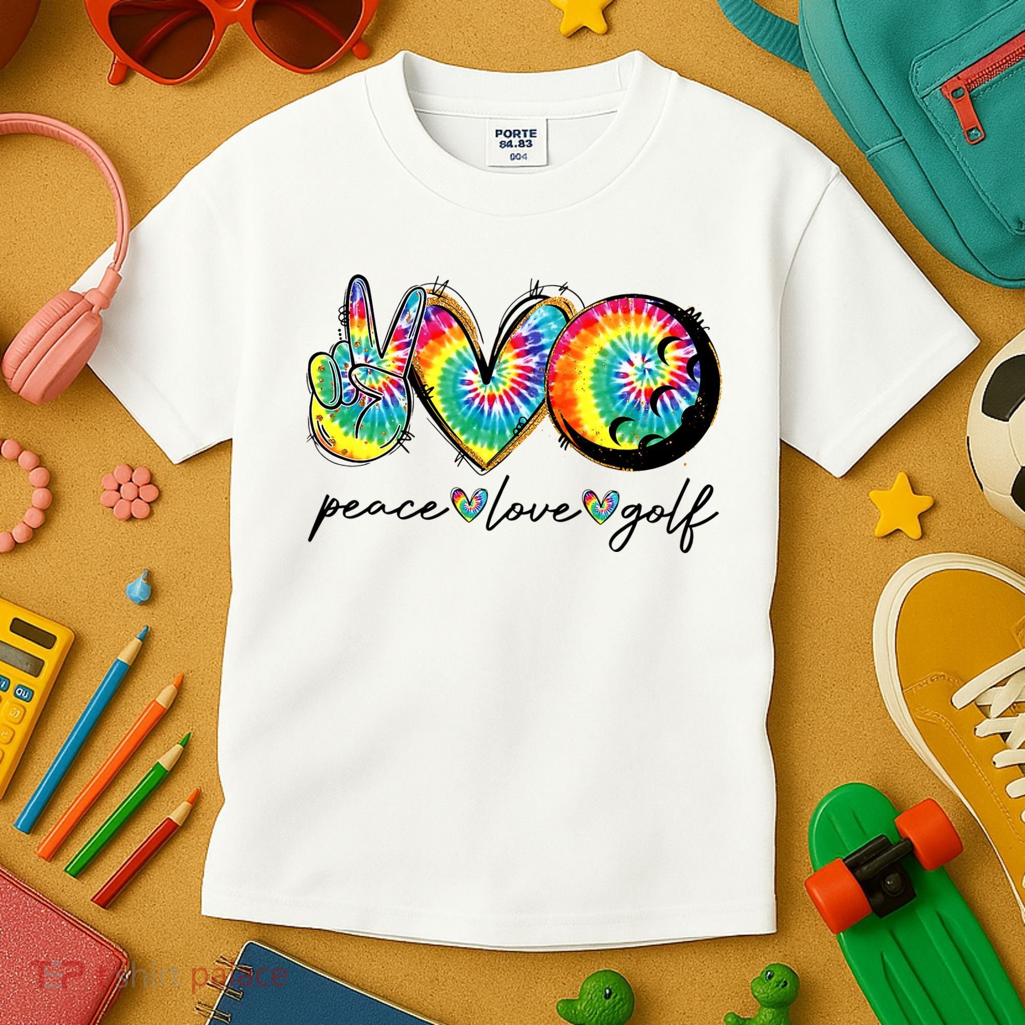 Peace Love Golf Funny Tie Dye Golf Lovers Kids T-Shirt