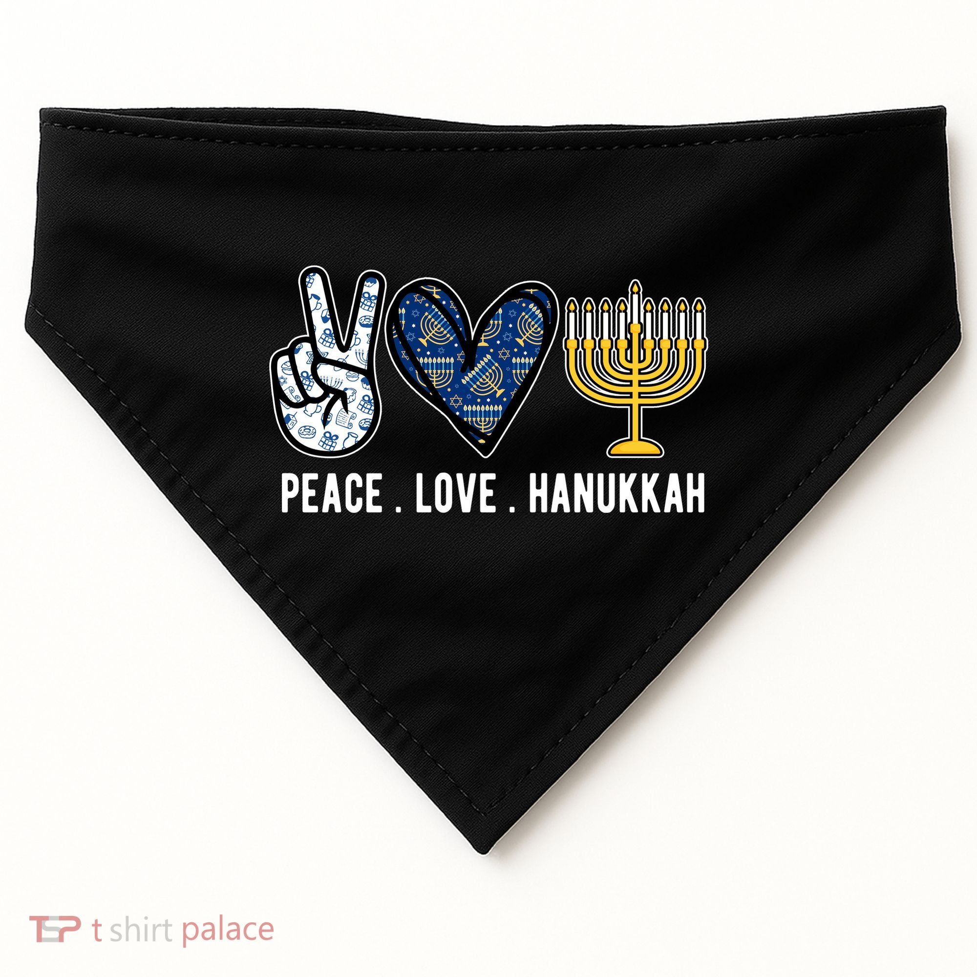 Peace Love Hanukkah Jewish Holiday Gift USA-Made Doggie Bandana