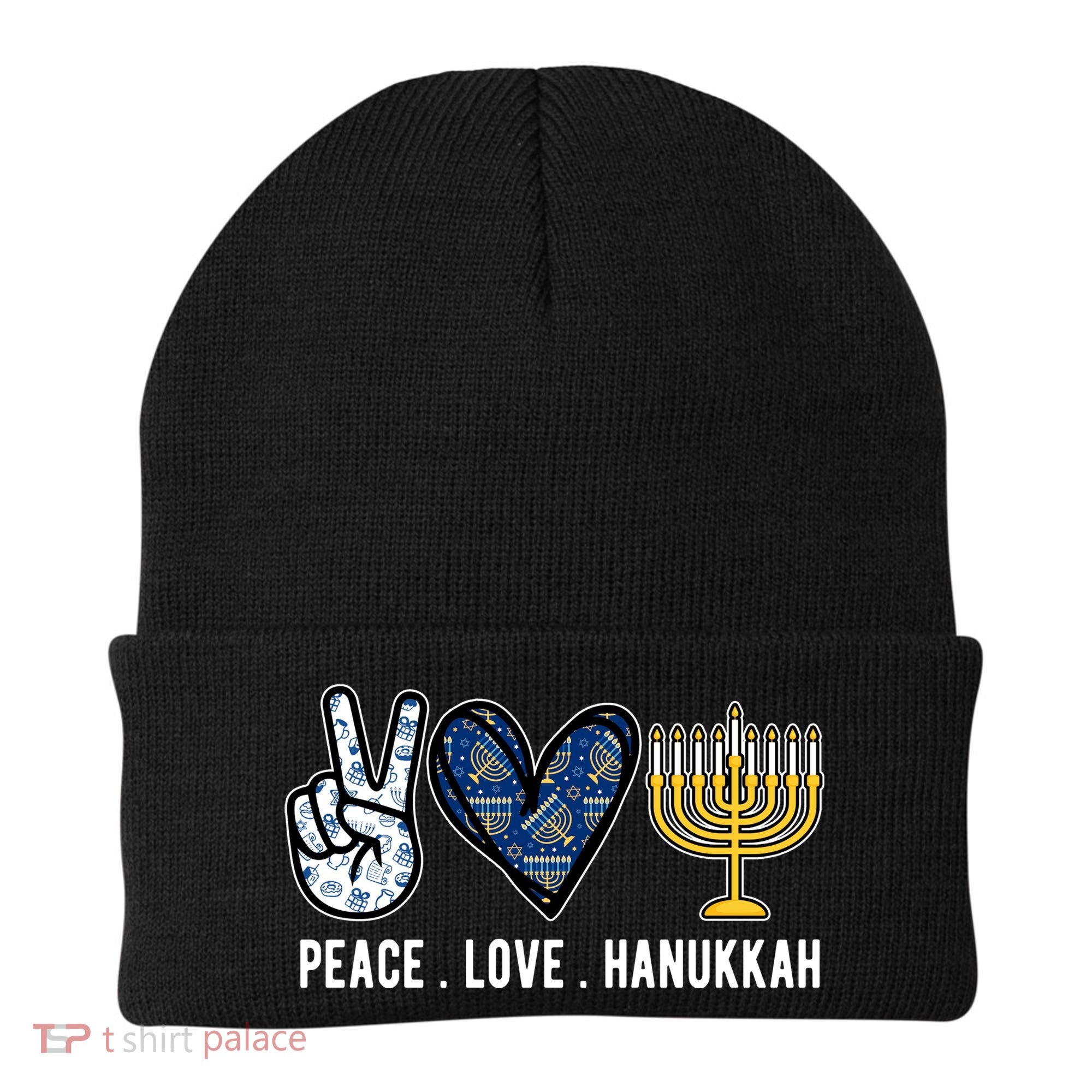 Peace Love Hanukkah Jewish Holiday Gift Beanie