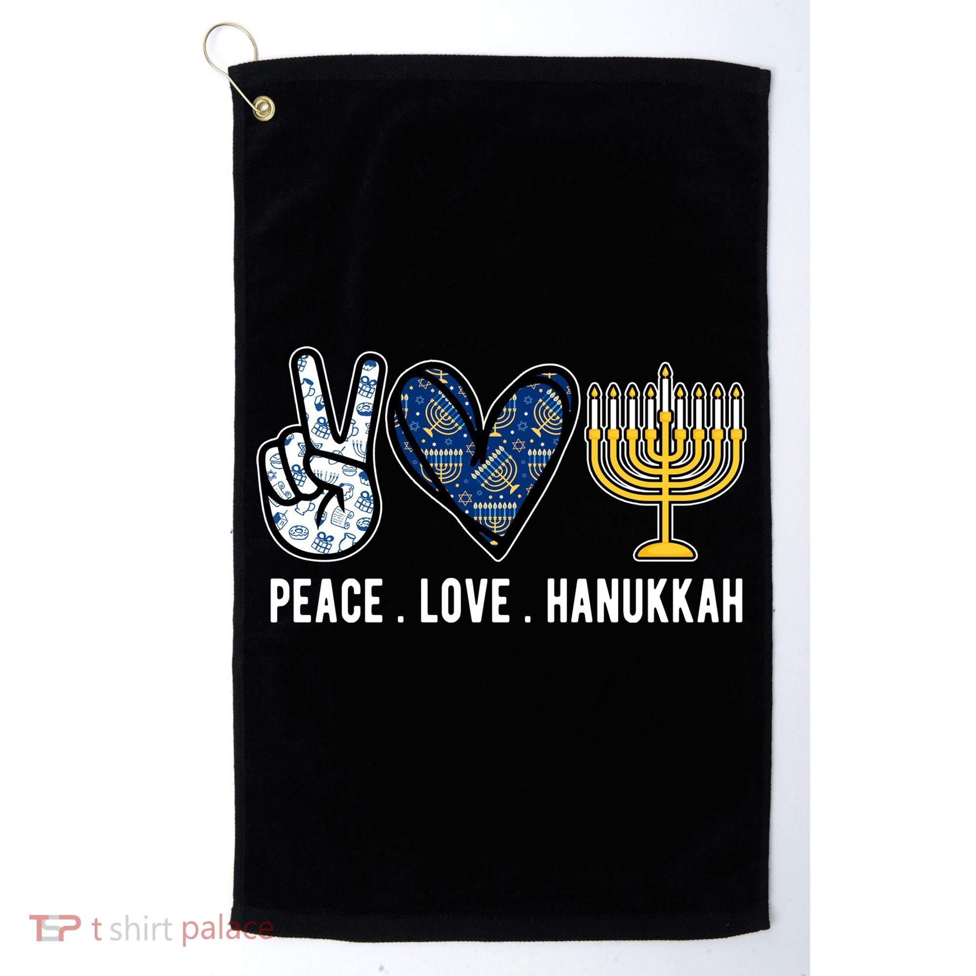 Peace Love Hanukkah Jewish Holiday Gift Golf Towel