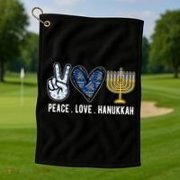 Peace Love Hanukkah Jewish Holiday Gift Golf Towel thumb 1