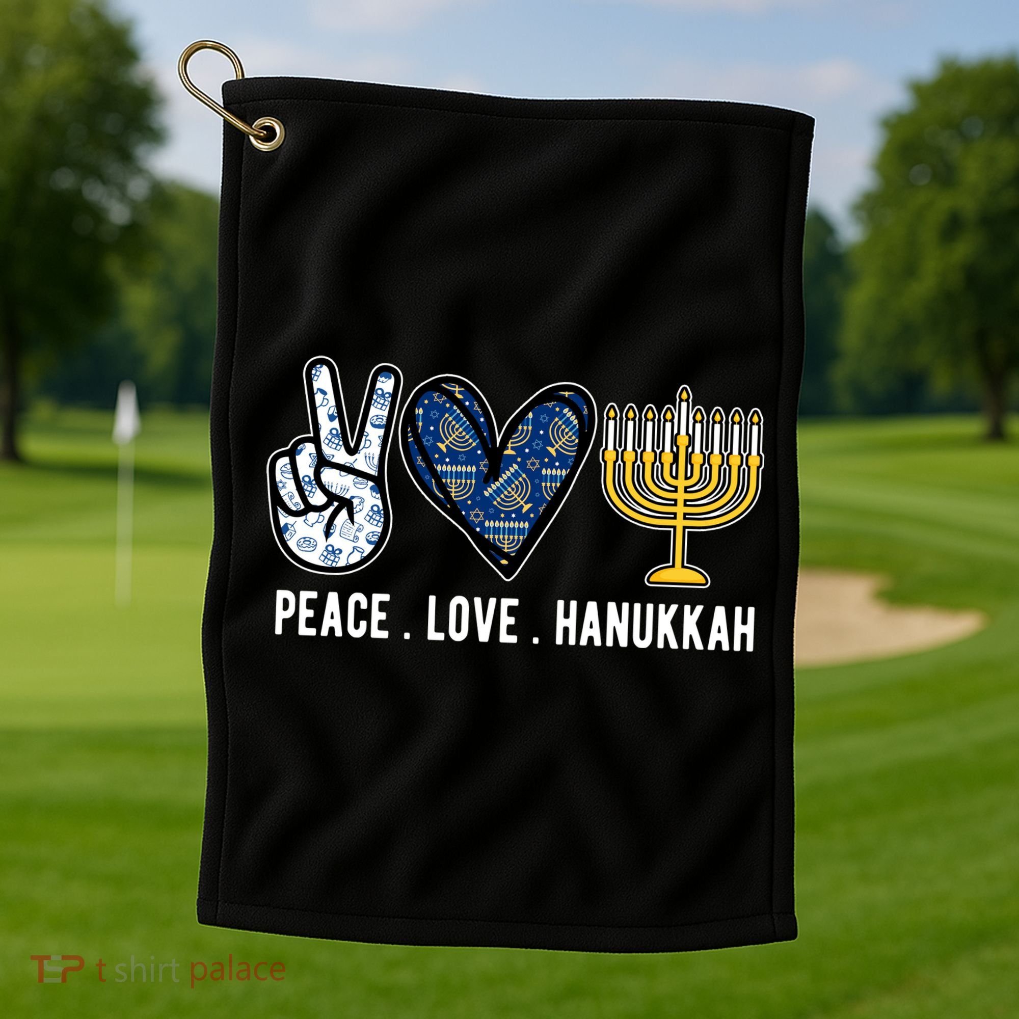 Peace Love Hanukkah Jewish Holiday Gift Golf Towel