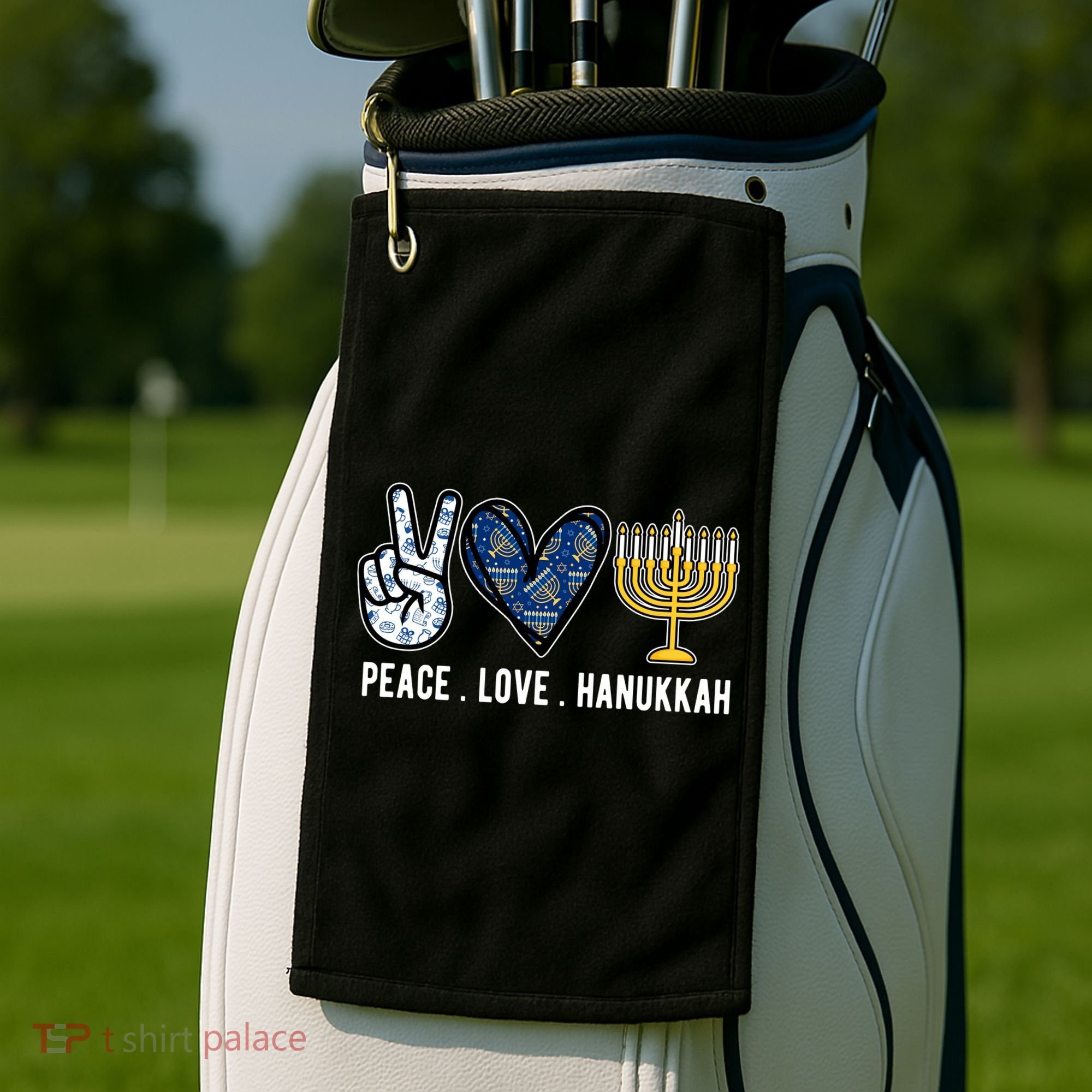 Peace Love Hanukkah Jewish Holiday Gift Golf Towel