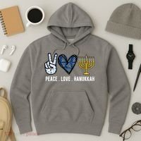 Peace Love Hanukkah Jewish Holiday Gift Hoodie thumb 3