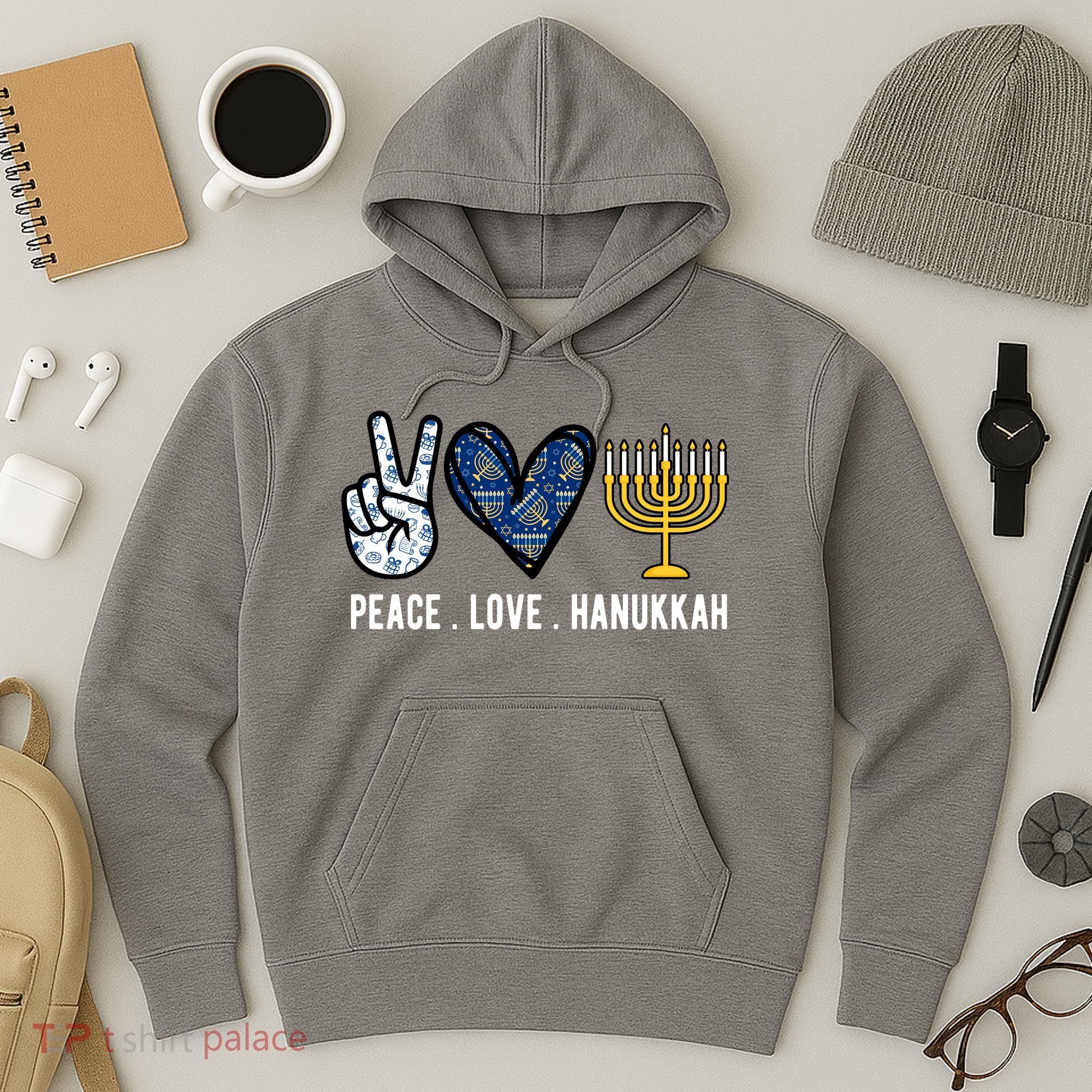 Peace Love Hanukkah Jewish Holiday Gift Hoodie