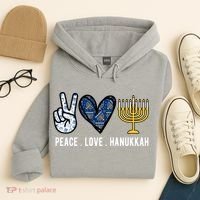 Peace Love Hanukkah Jewish Holiday Gift Hoodie thumb 4