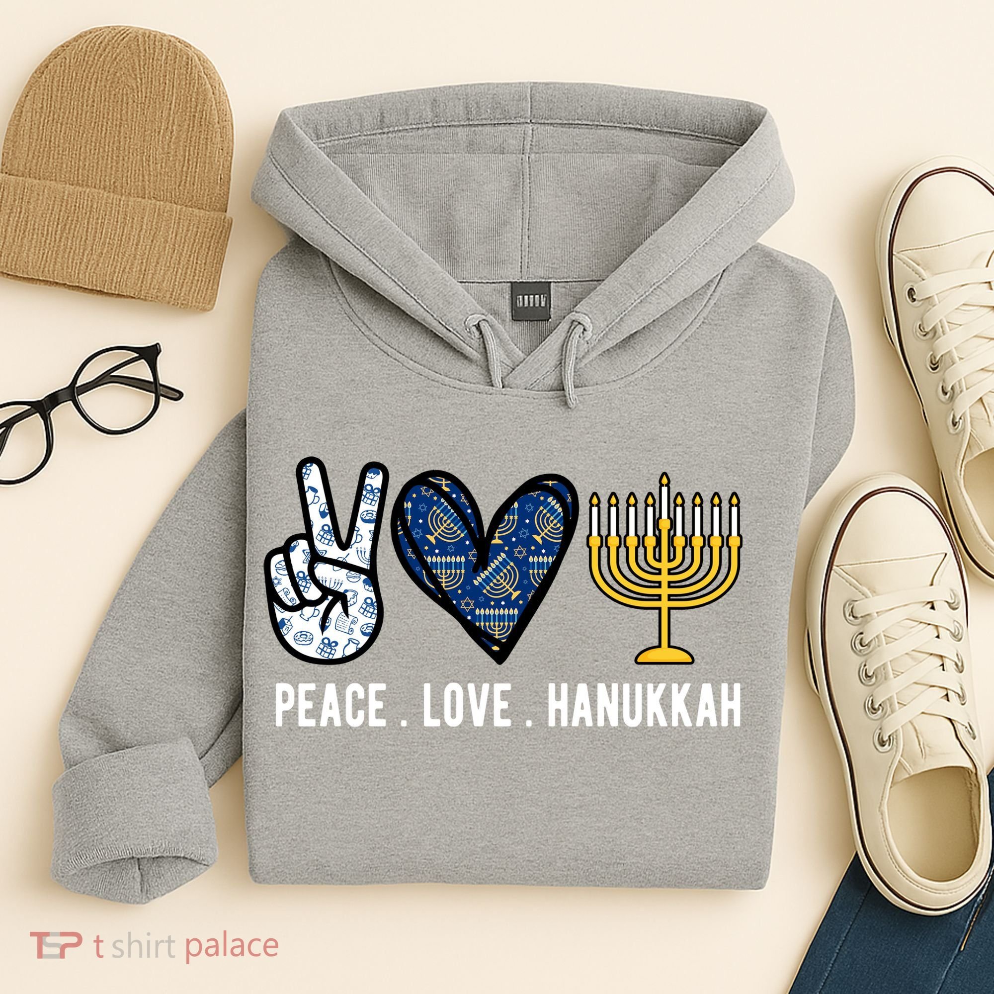 Peace Love Hanukkah Jewish Holiday Gift Hoodie
