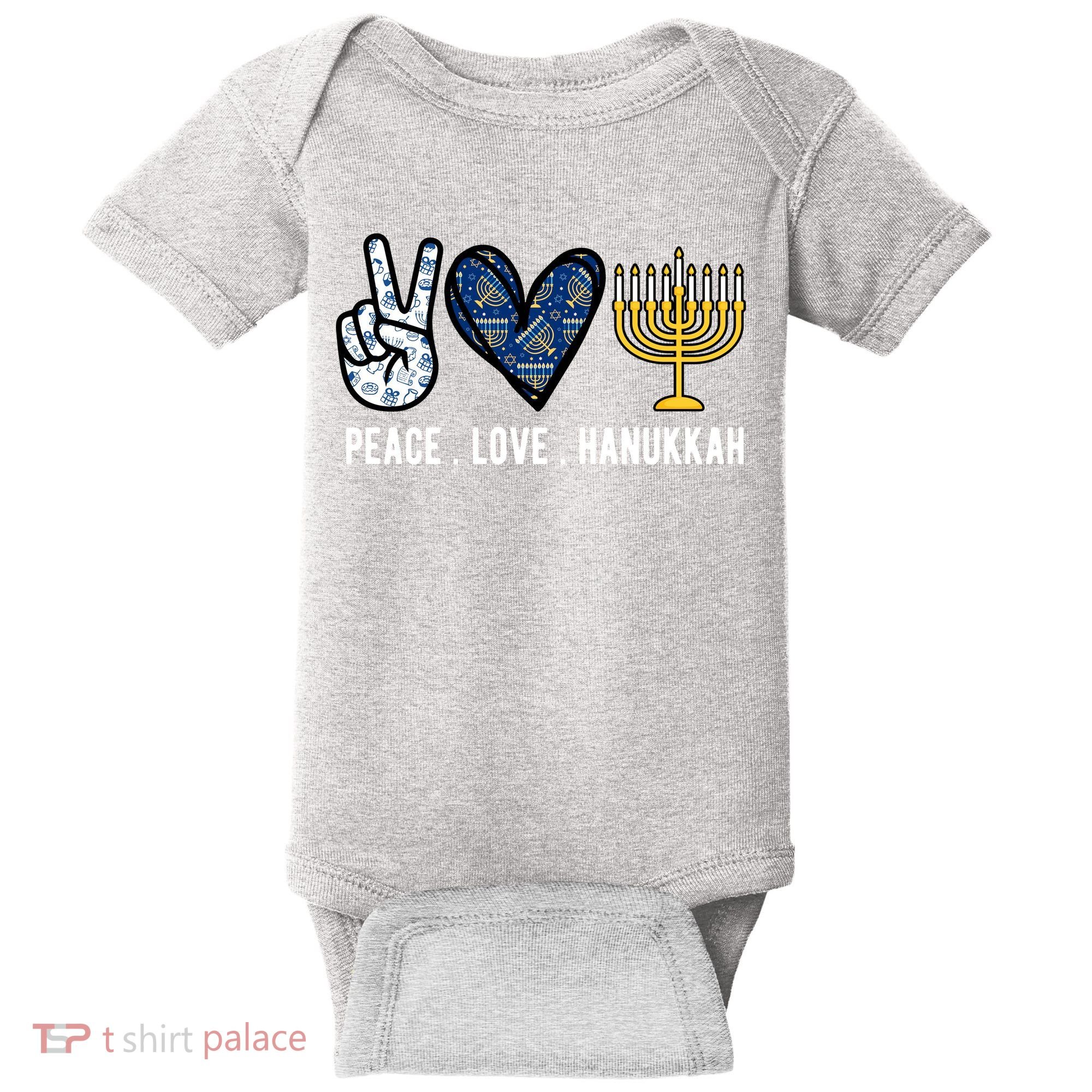 Peace Love Hanukkah Jewish Holiday Gift Baby Bodysuit