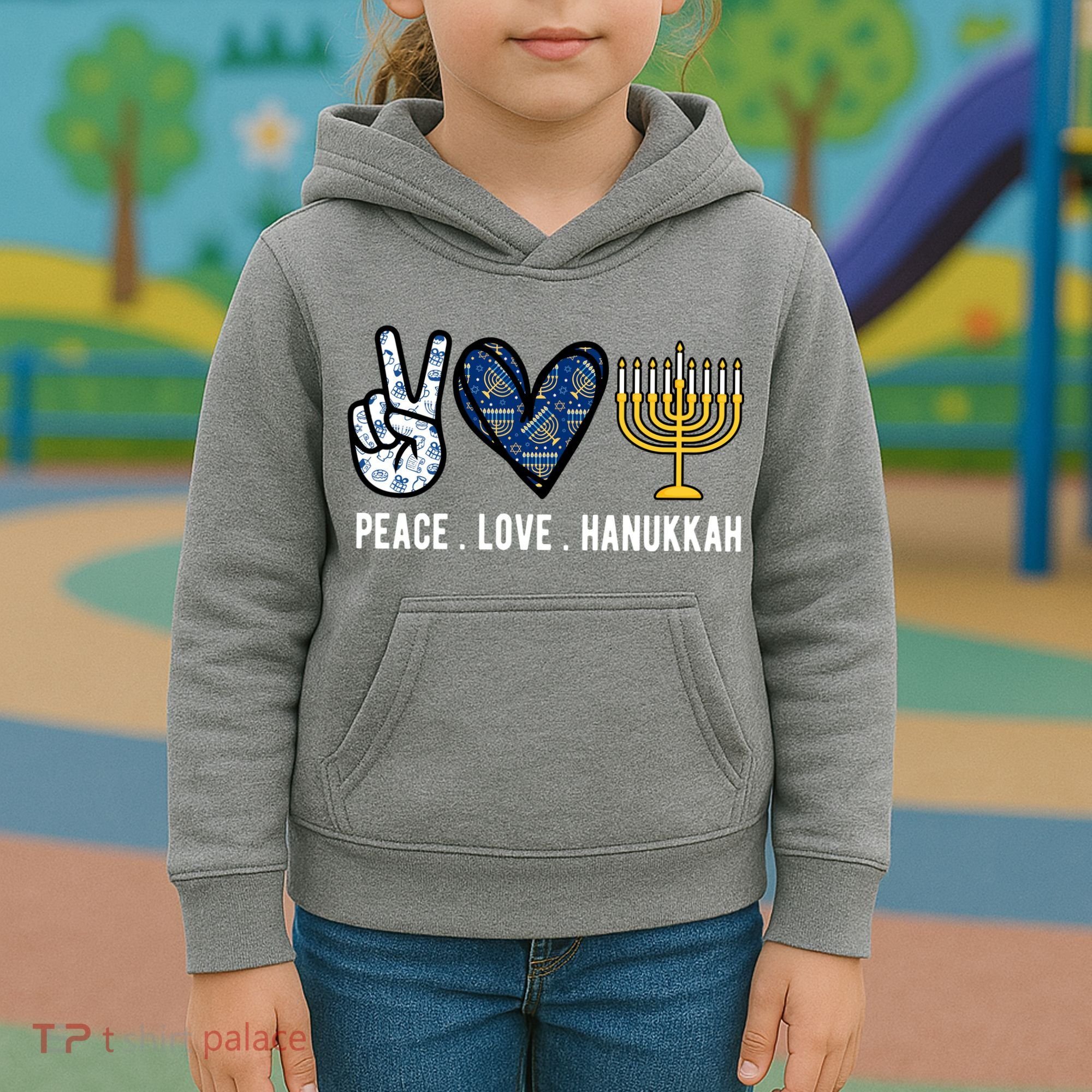 Peace Love Hanukkah Jewish Holiday Gift Kids Hoodie