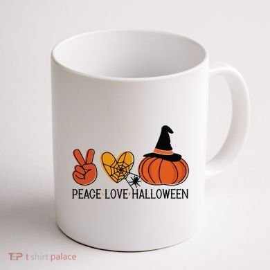 Peace Love Halloween Coffee Mug back