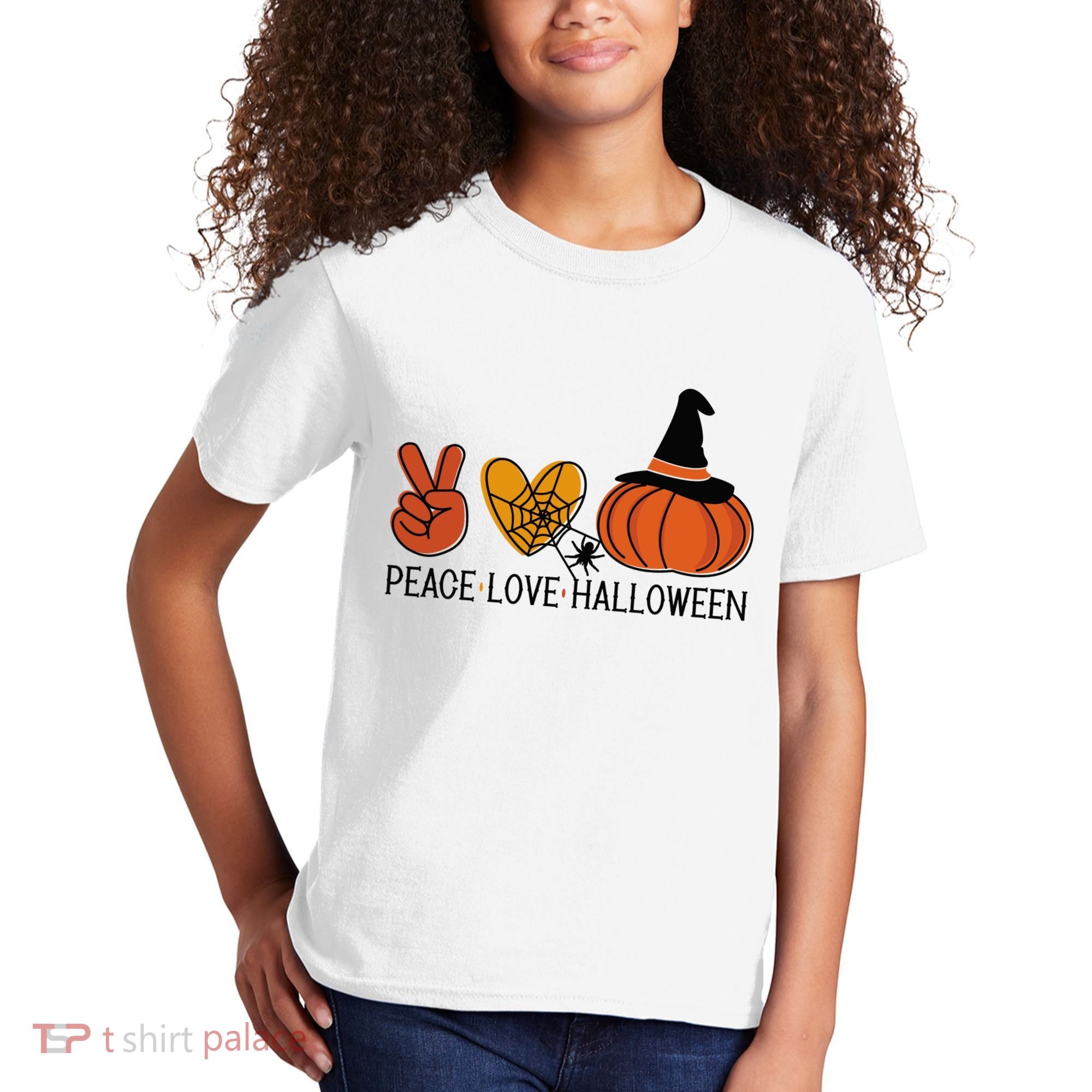 Peace Love Halloween Kids T-Shirt