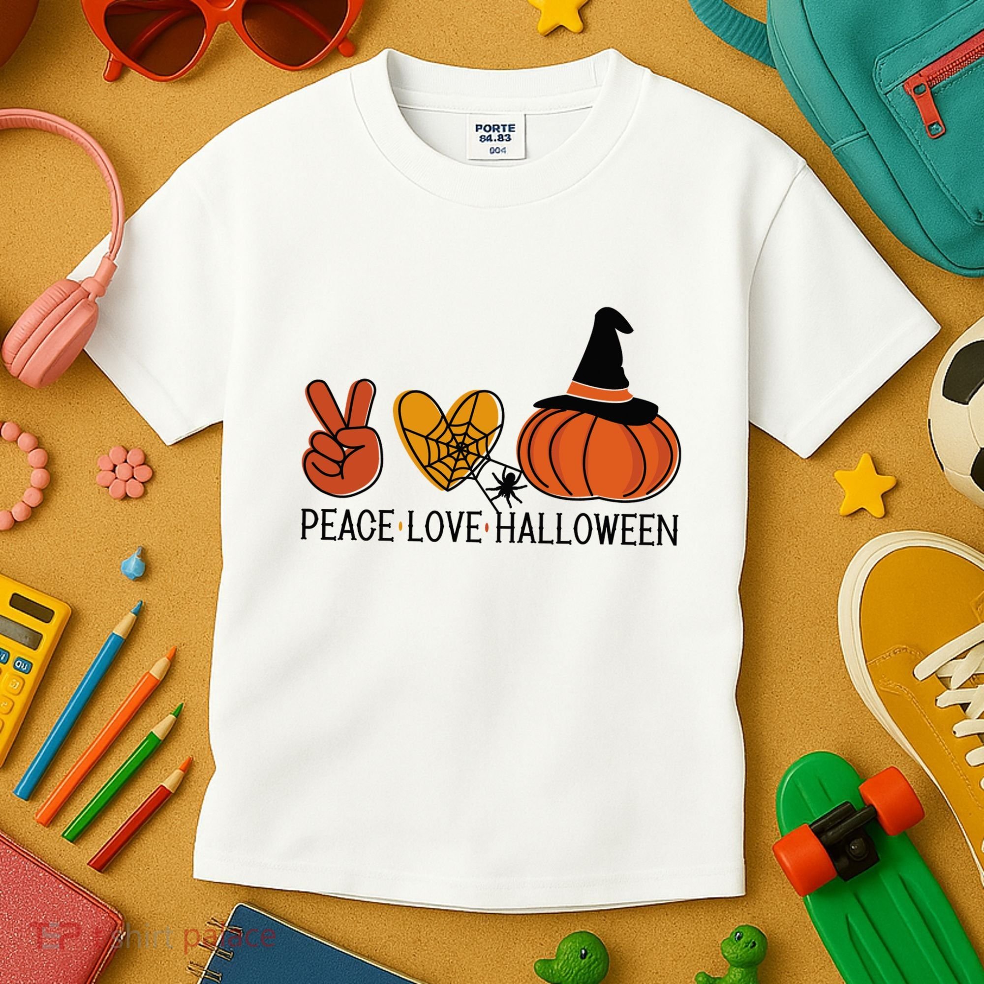 Peace Love Halloween Kids T-Shirt
