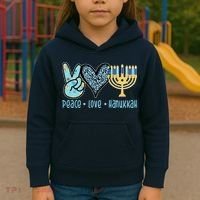 Peace Love Hanukkah Cute Gift Kids Hoodie thumb 3