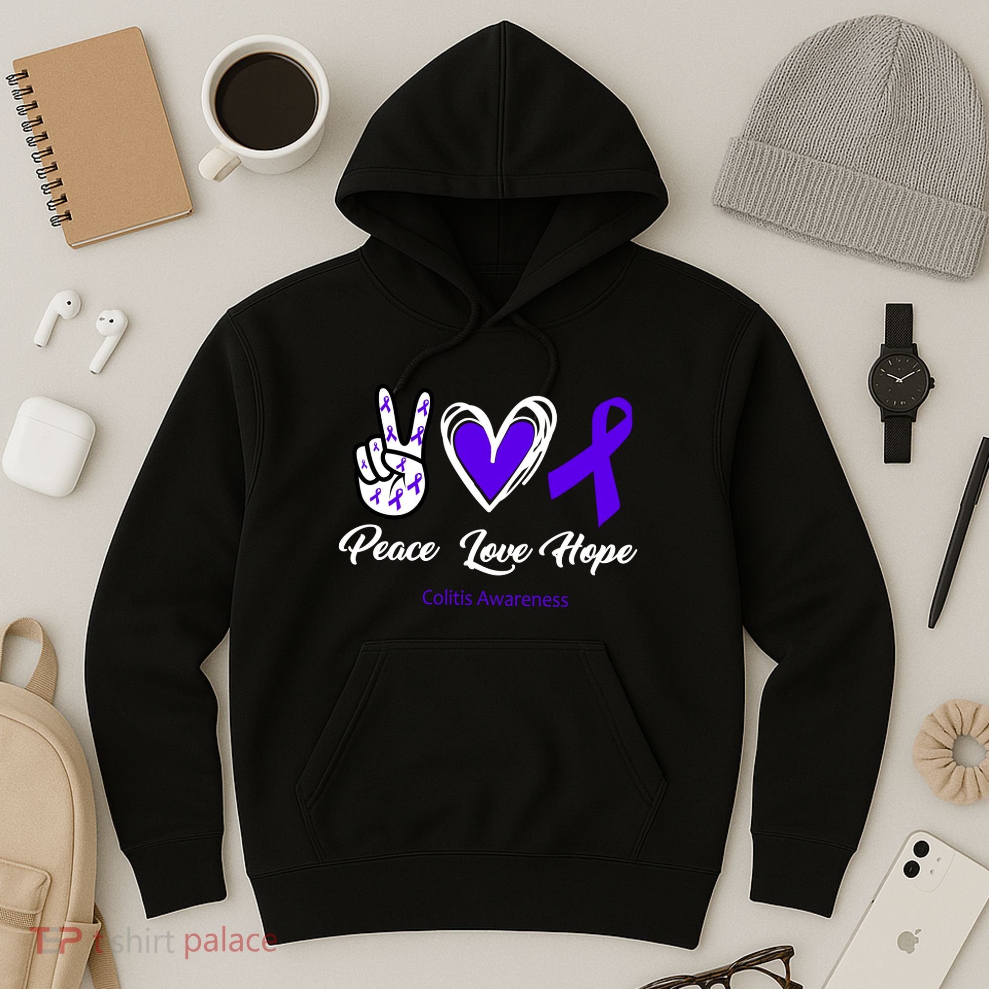 Peace Love Hope Colitis Awareness Hoodie