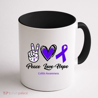 Peace Love Hope Colitis Awareness Coffee Mug back