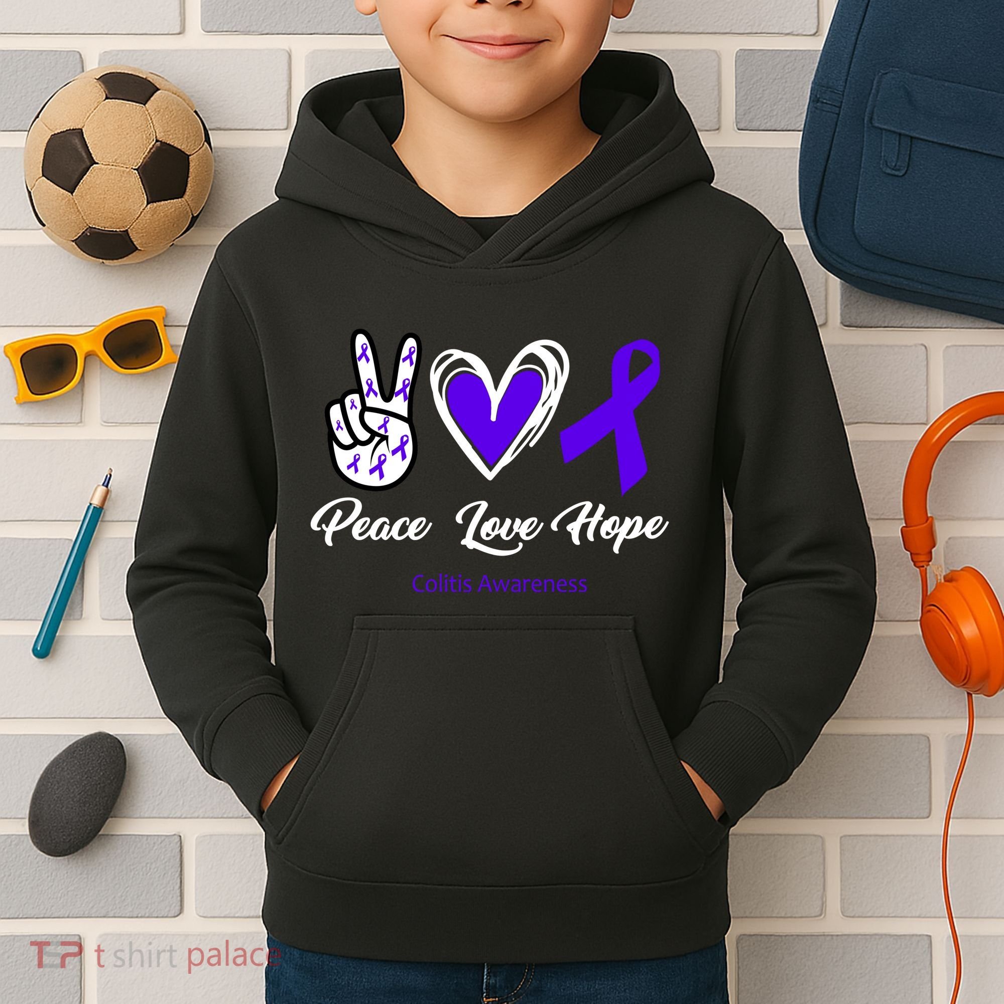 Peace Love Hope Colitis Awareness Kids Hoodie