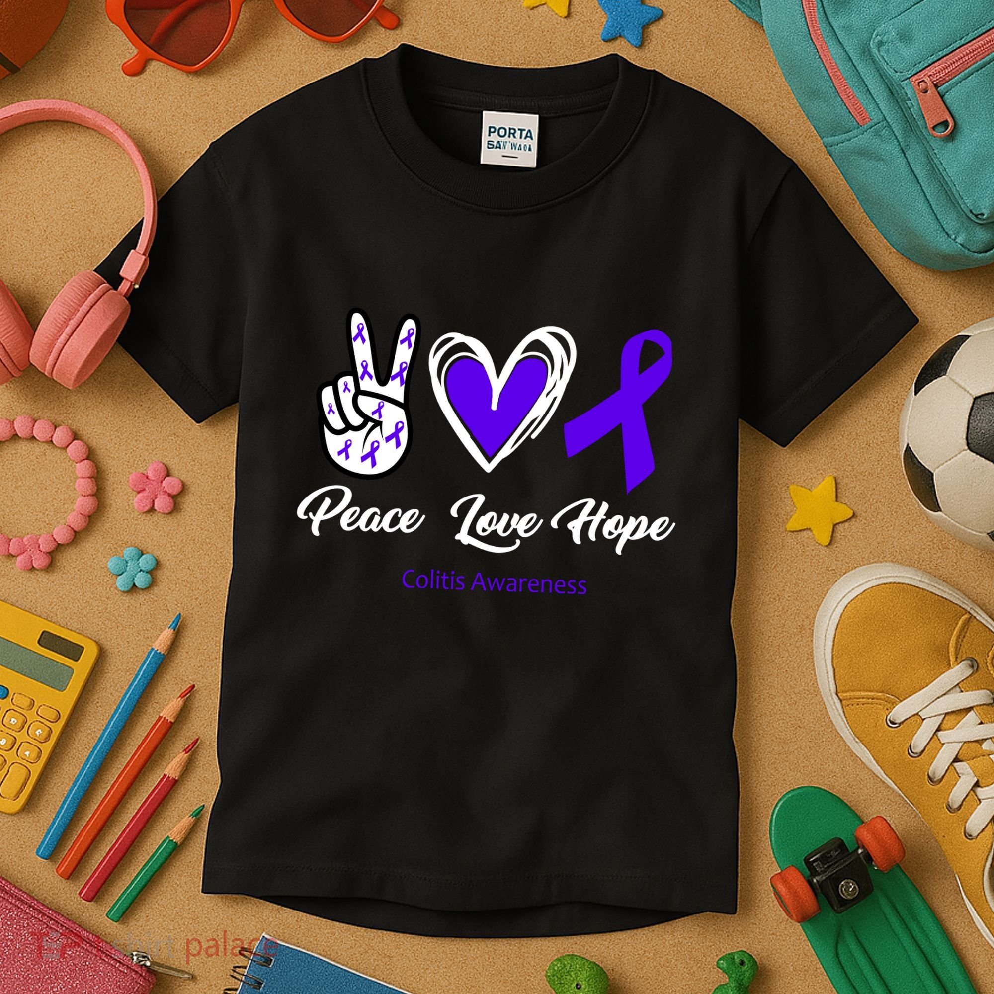 Peace Love Hope Colitis Awareness Kids T-Shirt