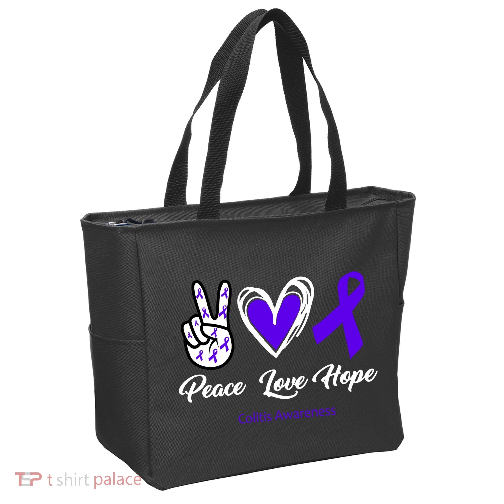 Peace Love Hope Colitis Awareness Tote Bag
