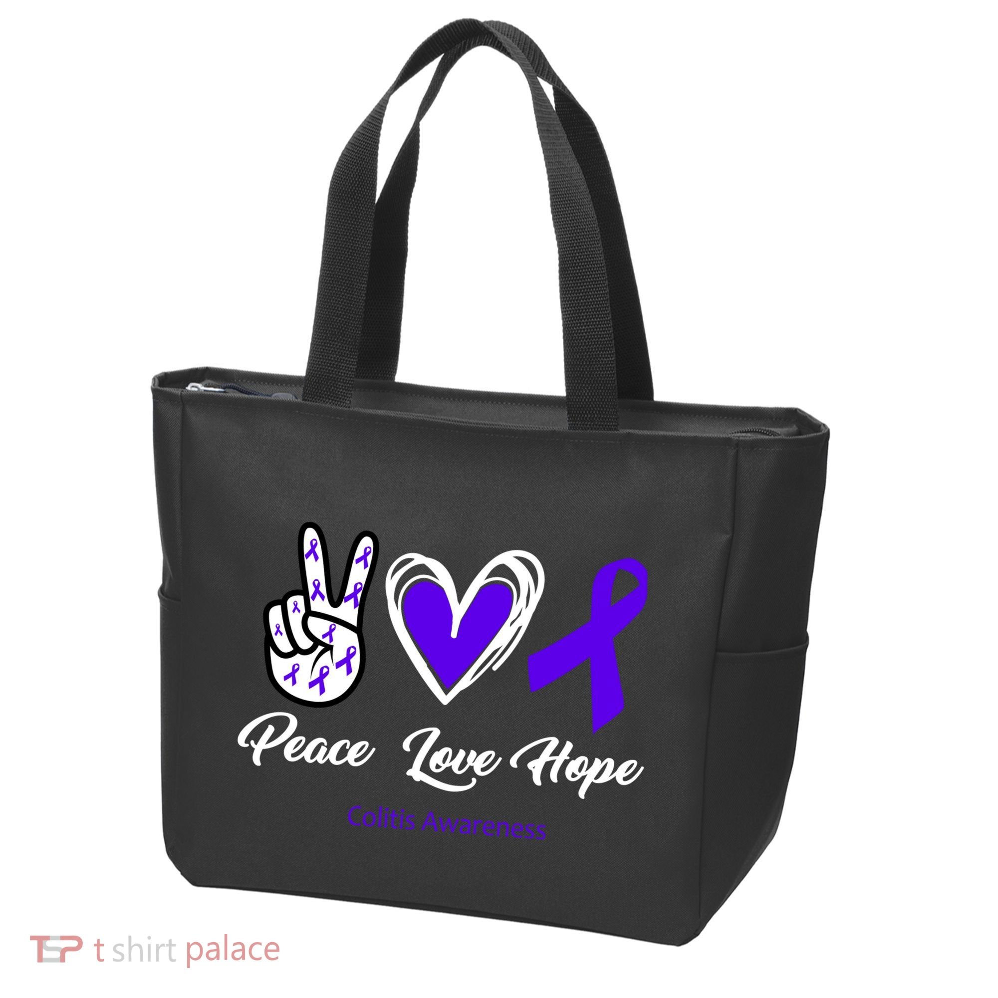 Peace Love Hope Colitis Awareness Tote Bag