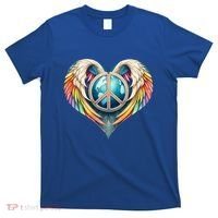 Peace Love Heart Angel And Earth In Rainbow Colors Gift T-Shirt thumb 0