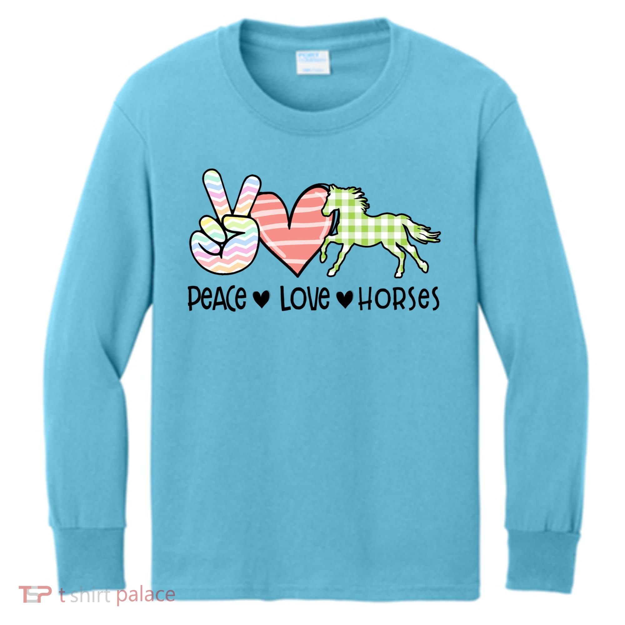 Peace Love Horses Gift Kids Long Sleeve Shirt