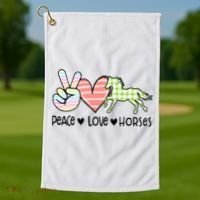 Peace Love Horses Gift Golf Towel thumb 1