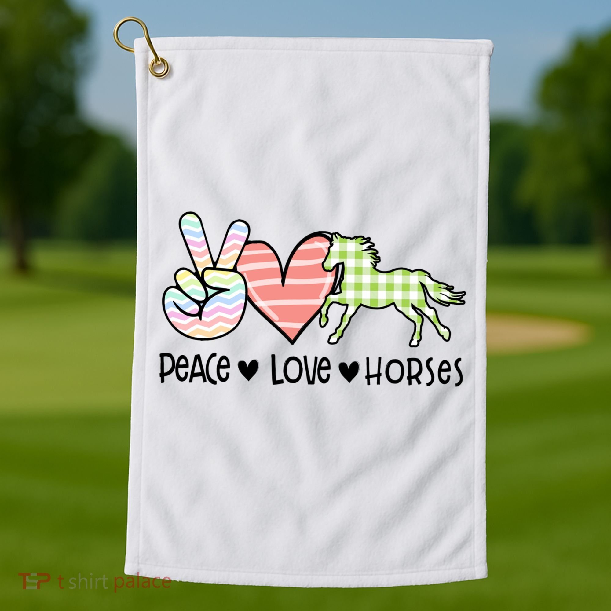 Peace Love Horses Gift Golf Towel