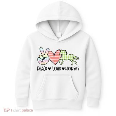 Peace Love Horses Gift Kids Hoodie