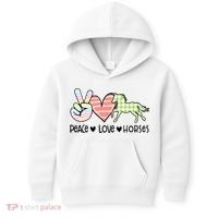 Peace Love Horses Gift Kids Hoodie thumb 0