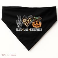 Peace Love Halloween Festive Leopard USA-Made Doggie Bandana thumb 0
