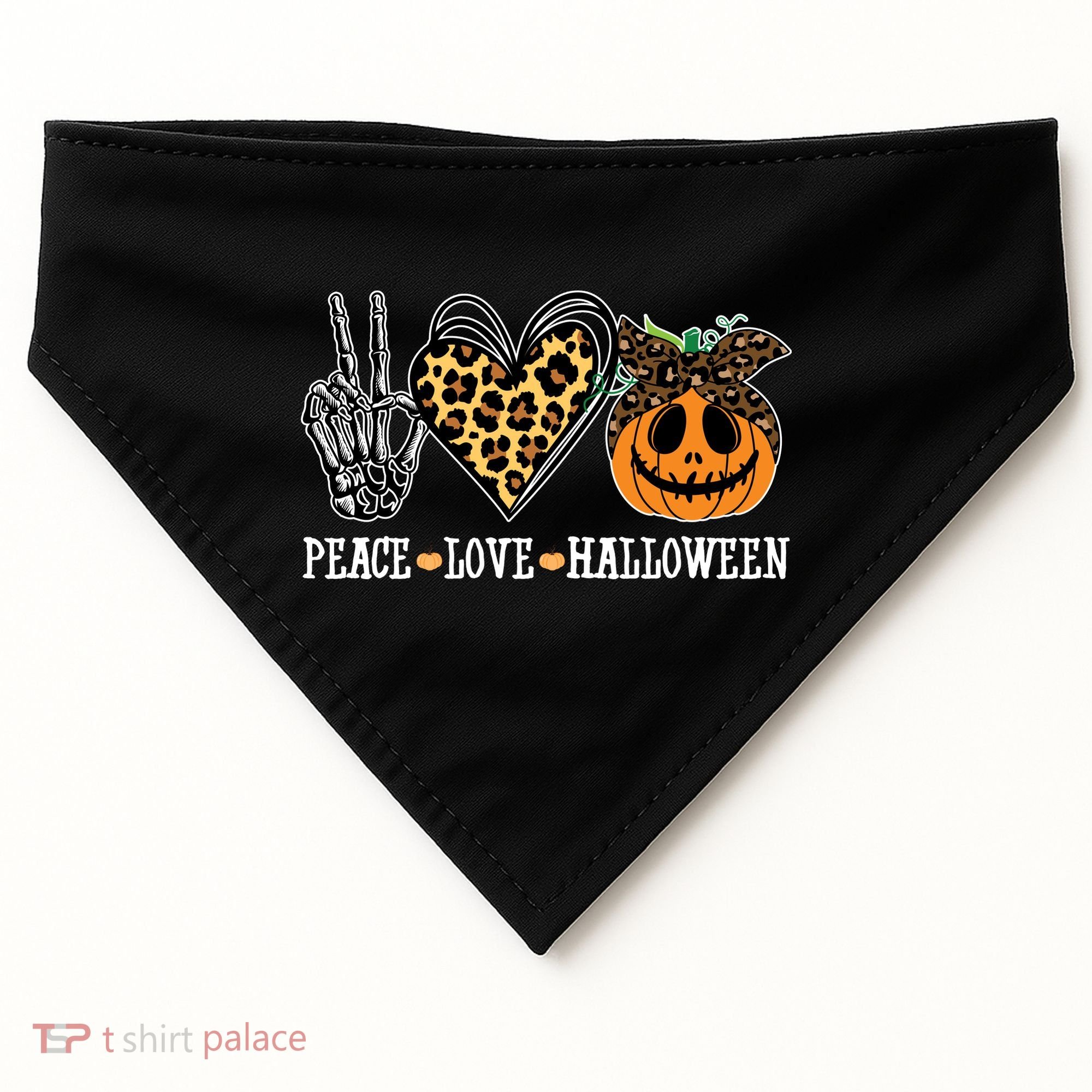 Peace Love Halloween Festive Leopard USA-Made Doggie Bandana