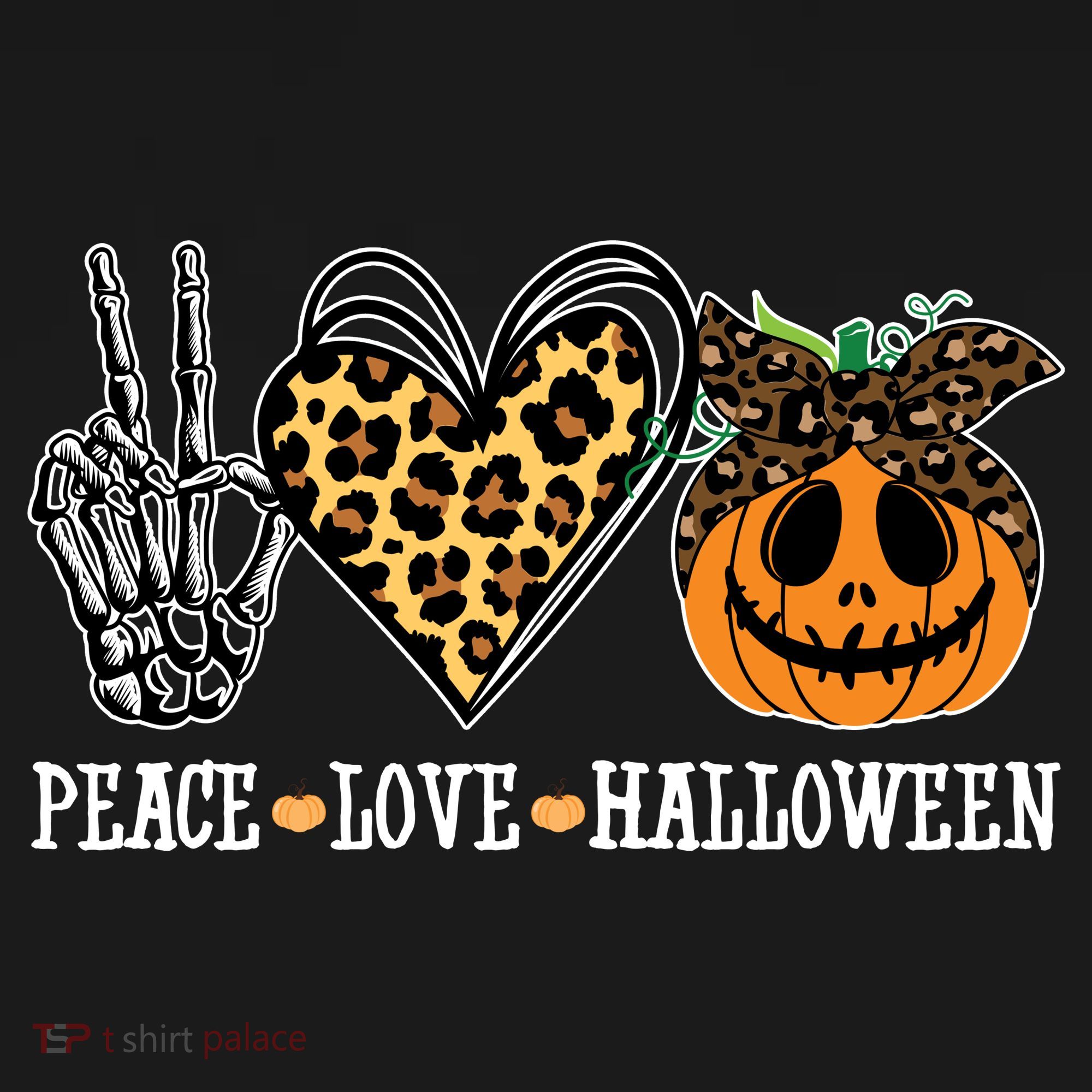 Peace Love Halloween Festive Leopard Hoodie