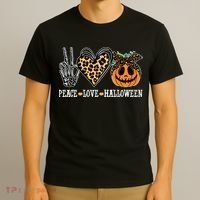 Peace Love Halloween Festive Leopard T-Shirt thumb 3