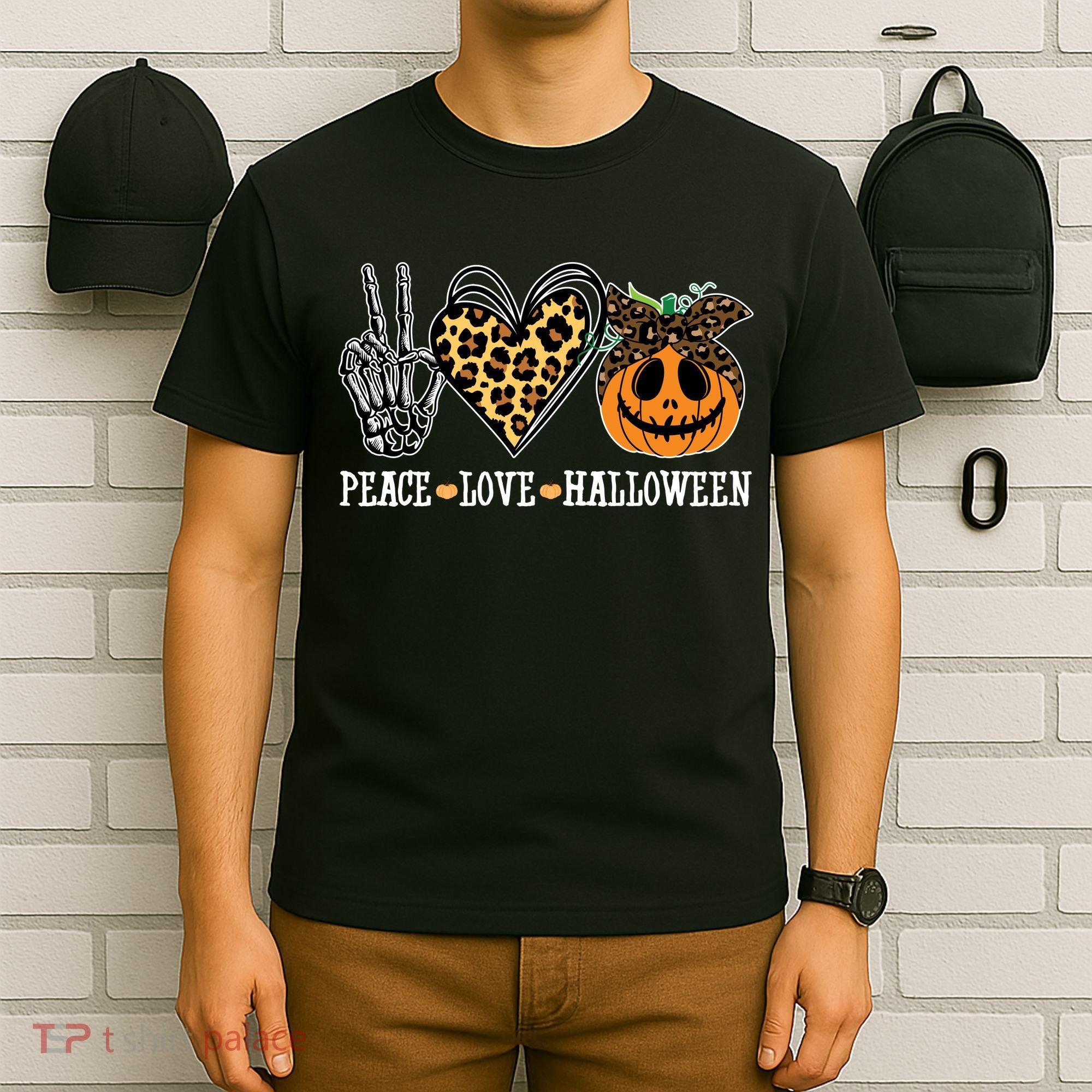 Peace Love Halloween Festive Leopard T-Shirt