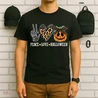Peace Love Halloween Festive Leopard T-Shirt thumb 6