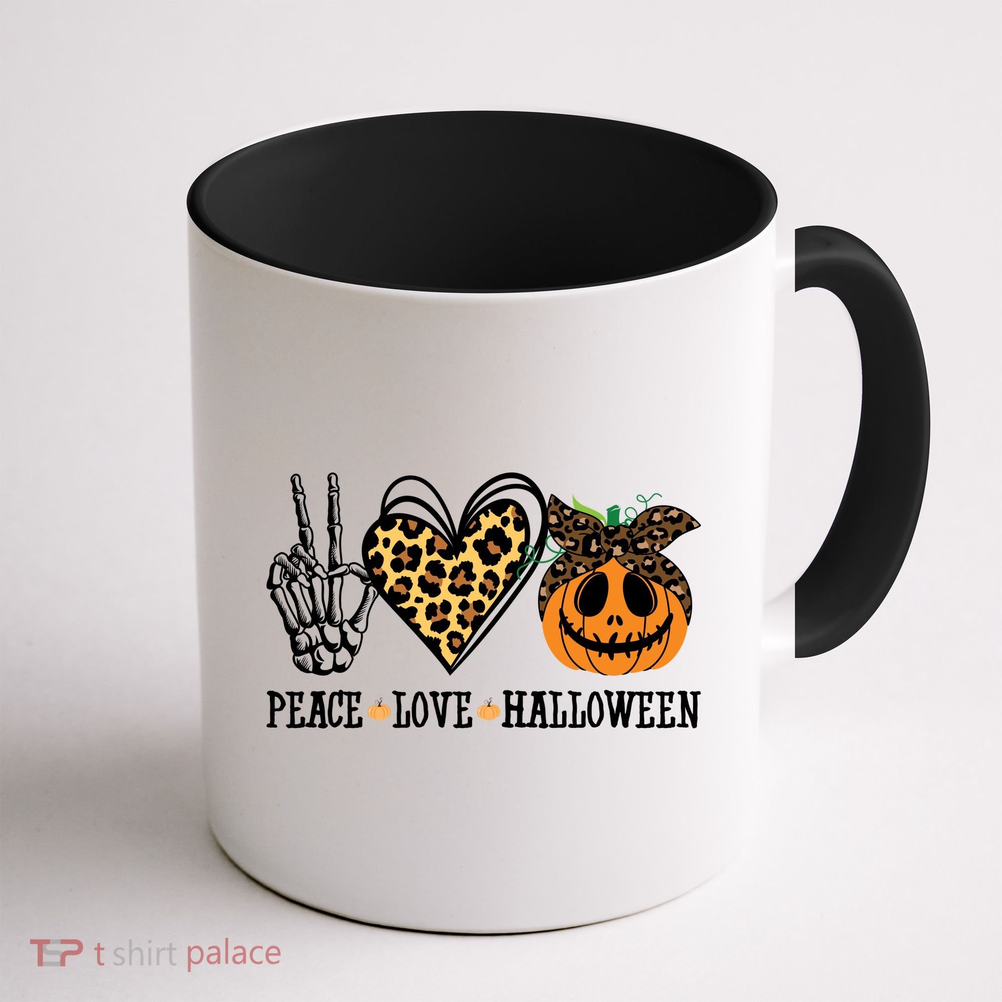 Peace Love Halloween Festive Leopard Coffee Mug