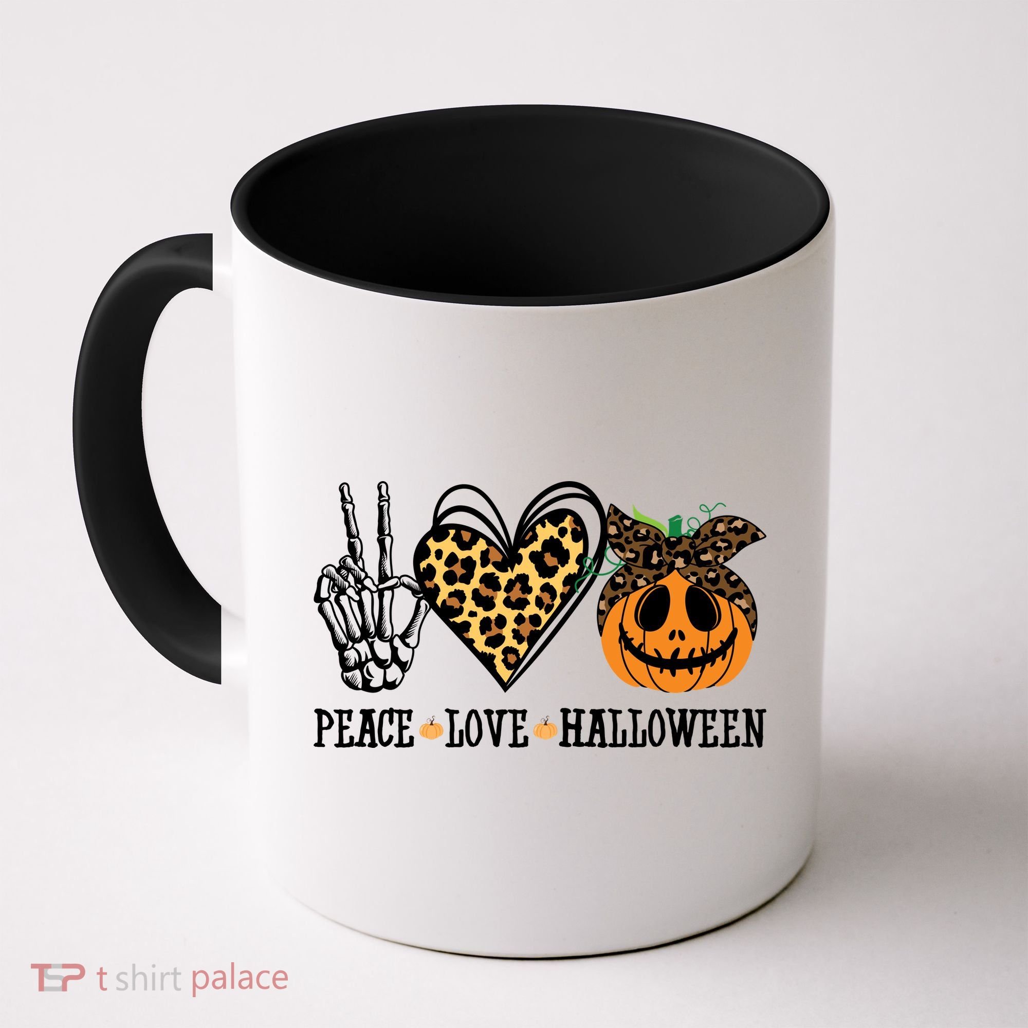 Peace Love Halloween Festive Leopard Coffee Mug