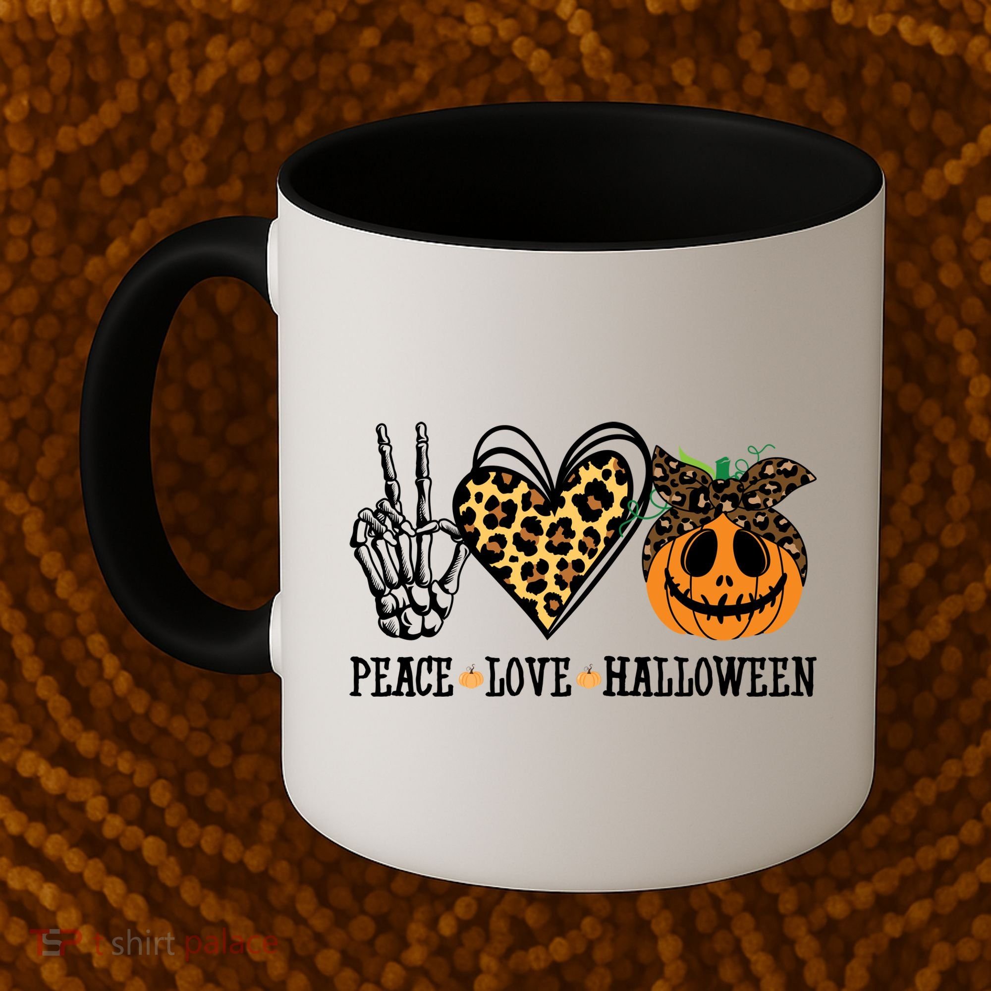 Peace Love Halloween Festive Leopard Coffee Mug