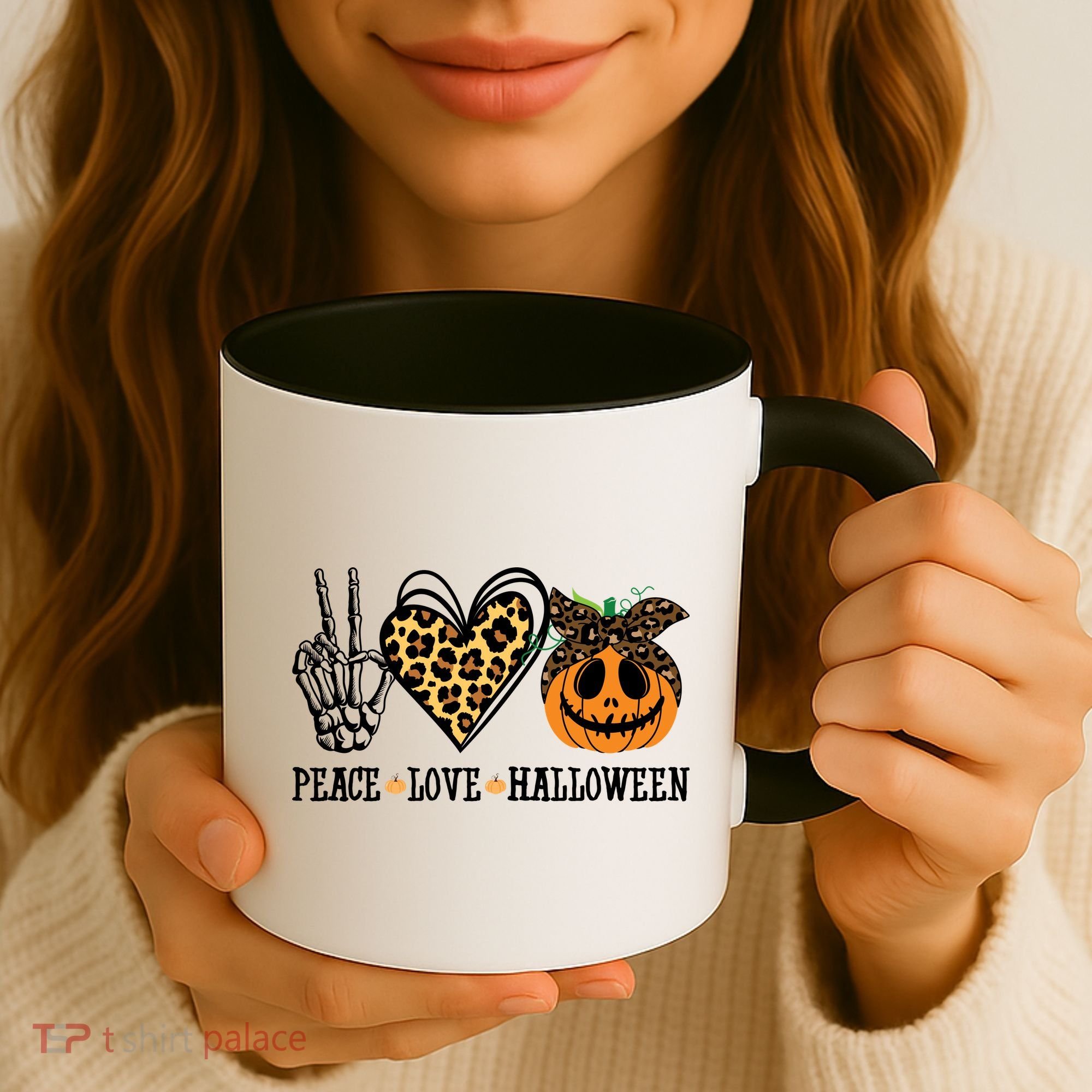 Peace Love Halloween Festive Leopard Coffee Mug