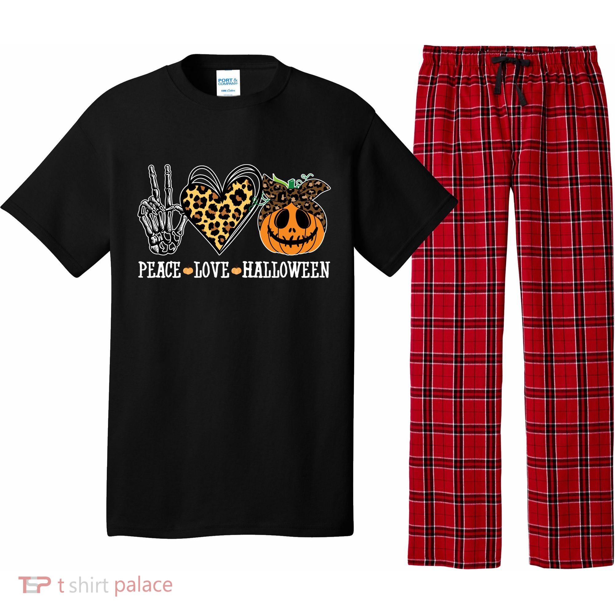Peace Love Halloween Festive Leopard Pajama Set