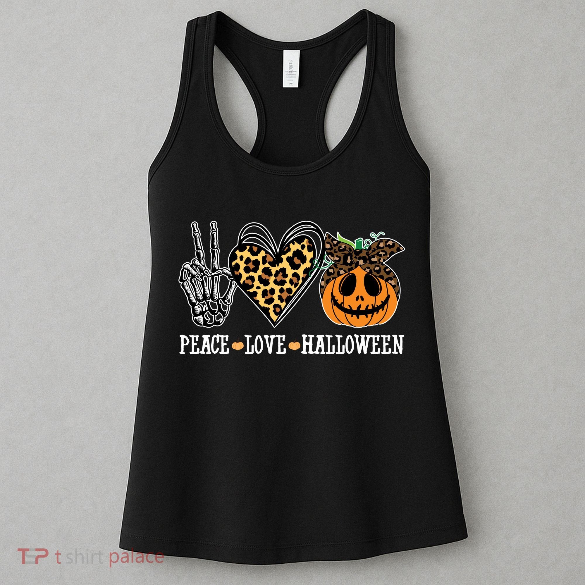 Peace Love Halloween Festive Leopard Women's Tank Top