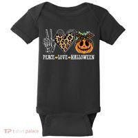 Peace Love Halloween Festive Leopard Baby Bodysuit thumb 0