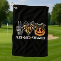 Peace Love Halloween Festive Leopard Golf Towel thumb 1