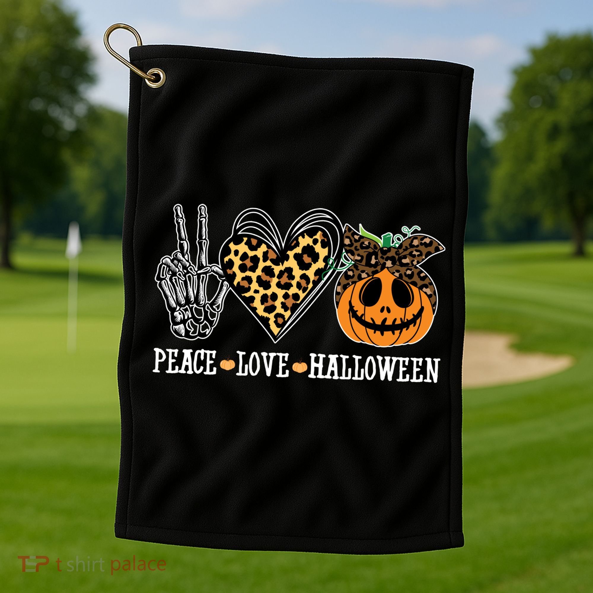 Peace Love Halloween Festive Leopard Golf Towel