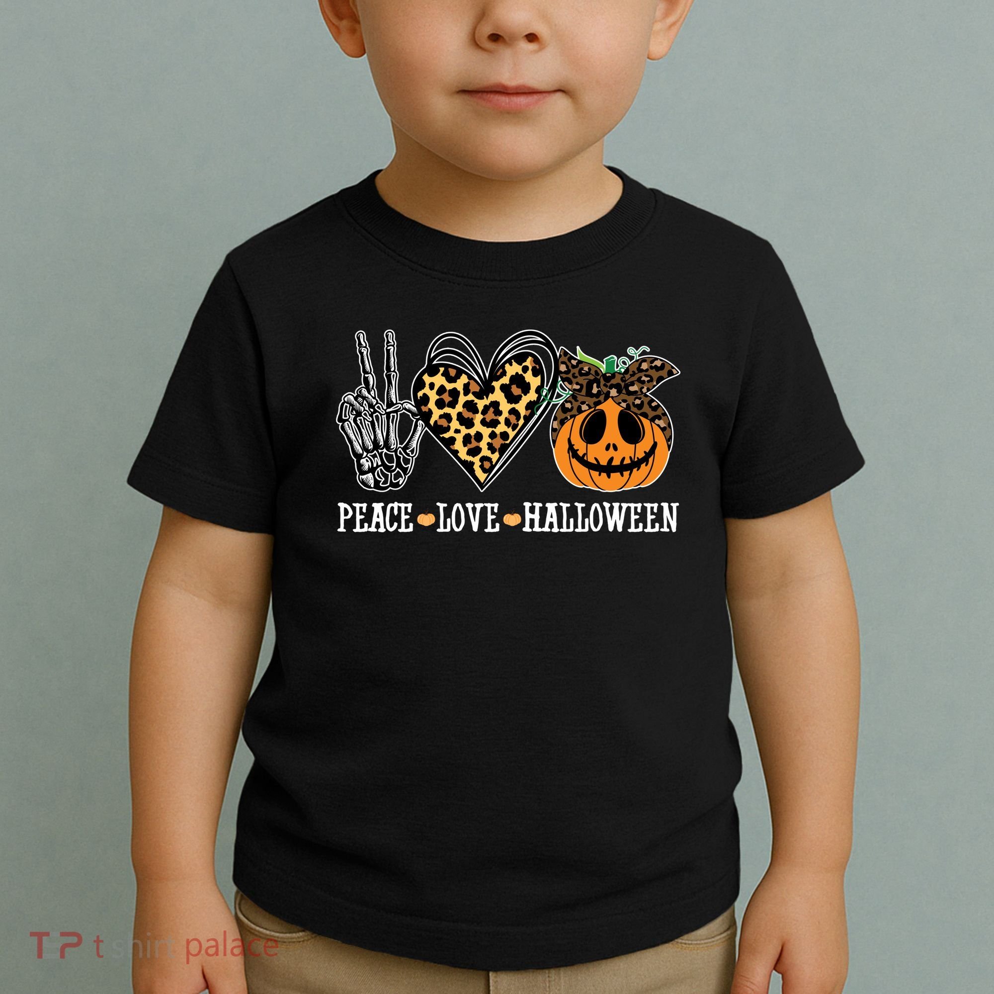 Peace Love Halloween Festive Leopard Toddler T-Shirt