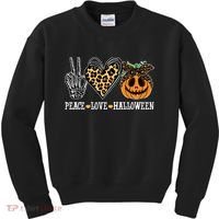 Peace Love Halloween Festive Leopard Kids Sweatshirt thumb 0