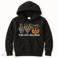 Peace Love Halloween Festive Leopard Kids Hoodie thumb 0