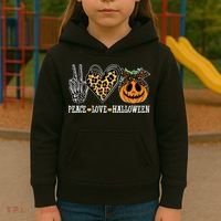 Peace Love Halloween Festive Leopard Kids Hoodie thumb 3